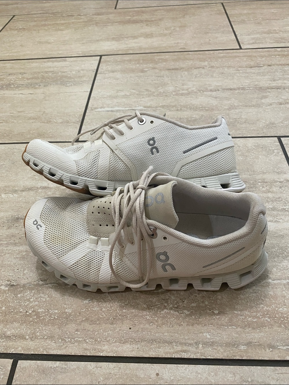 On Running Women's Athletic Shoes - White with Beige accents - Picture 3 of 11